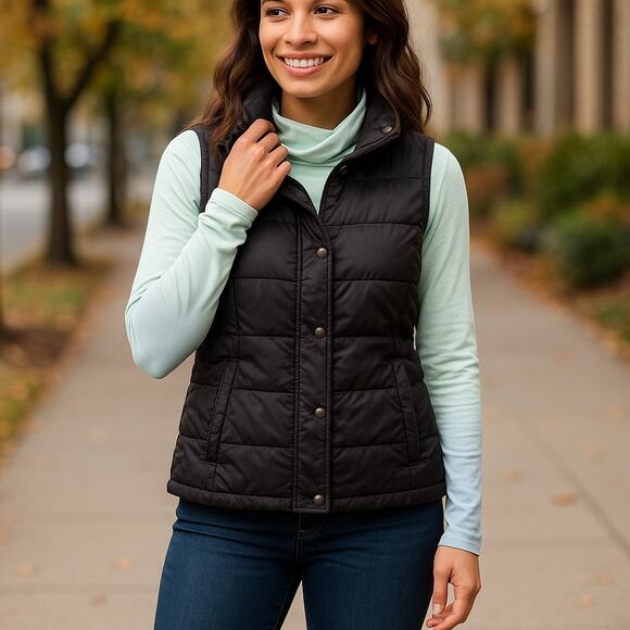 Express Womens Quilted Black Puffer Vest Size Large Duck Down‎ Fill - Picture 2 of 9